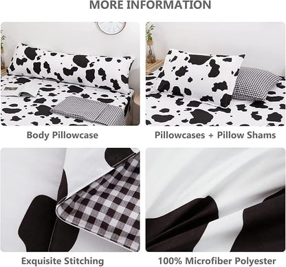 SUCSES Cow Print Full Size Comforter Sets, 8 Pieces Bed in A Bag Comforter Set with Sheets, Black and White Bedding Set for Kids Teens Boys Girls, Animal Print Cute Kid Full Size Bedding