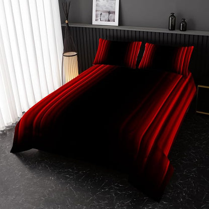 Red and Black Bedding Set Queen Size Abstract Ombre Comforter Set for Teen Boys, Mordern Bedding Set 3 Piece in A Bag,Dark Quilt Set Mordern Art Decor Lightweight All Seasons with Pillowcases
