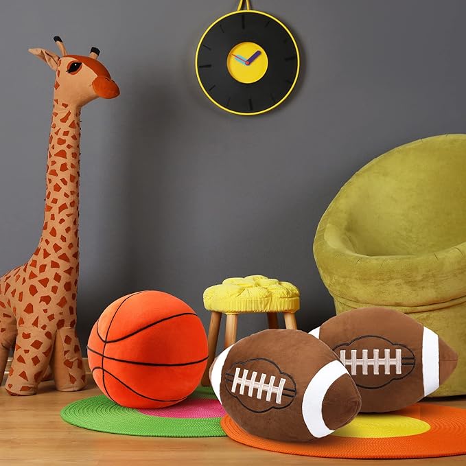 HyDren 2 Pcs Football Plush Pillows - 12" Soft Fluffy Football Pillows Stuffed Footballs Throw Pillow Sports Ball Throw Pillow for Kids Boys Girls Bedroom Nursery Room Decoration Birthday Party Gift
