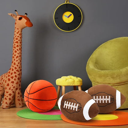 HyDren 2 Pcs Football Plush Pillows - 12" Soft Fluffy Football Pillows Stuffed Footballs Throw Pillow Sports Ball Throw Pillow for Kids Boys Girls Bedroom Nursery Room Decoration Birthday Party Gift
