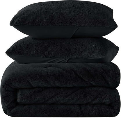 BEDELITE Faux Fur Fleece King Comforter Set - Fluffy & Warm Black Comforter King Size，Ultra Soft and Cozy Winter Bedding Set,Fuzzy Thick Bed Set,1 Comforter and 2 Pillowcases