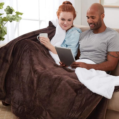 Genteele Sherpa Throw Blanket Super Soft Reversible Ultra Luxurious Plush Blanket, 60 x 80 inches, Brown/White