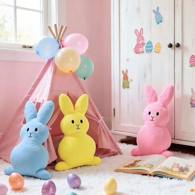 4 Pcs 17 Inches Colorful Easter Pillows Bunny Rabbit Throw Pillows Soft Rabbit Plush Hugging Pillow Cute Bunny Stuffed Cushion Gift for Easter Sofa Couch Living Room Bedroom Home Office Decor