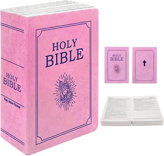 The Holy Bible Pillow Plush- Book Shape, Openable, Cozy Faith Bible Pillow Christian Bible Verse Pillow (Pink)