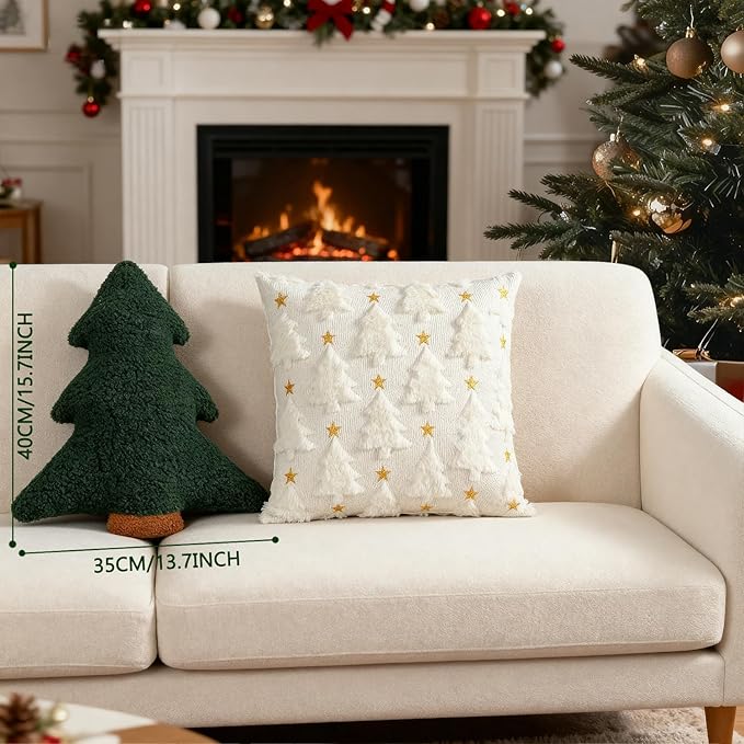Artmag Christmas Pillows, Decorative Christmas Tree Pillow Stuffed Tree Shaped Plush Pillow for Holiday Party Sofa Living Room Decoration (15.5" x 14.5", Green)