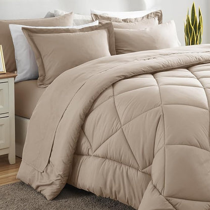 CozyLux Full Size Comforter Sets Wheat - 7 Pieces Bed in a Bag Full, Luxury Soft Bed Set for All Seasons, Bedding Set with Down Alternative Comforter, Sheets, Pillowcases & Shams