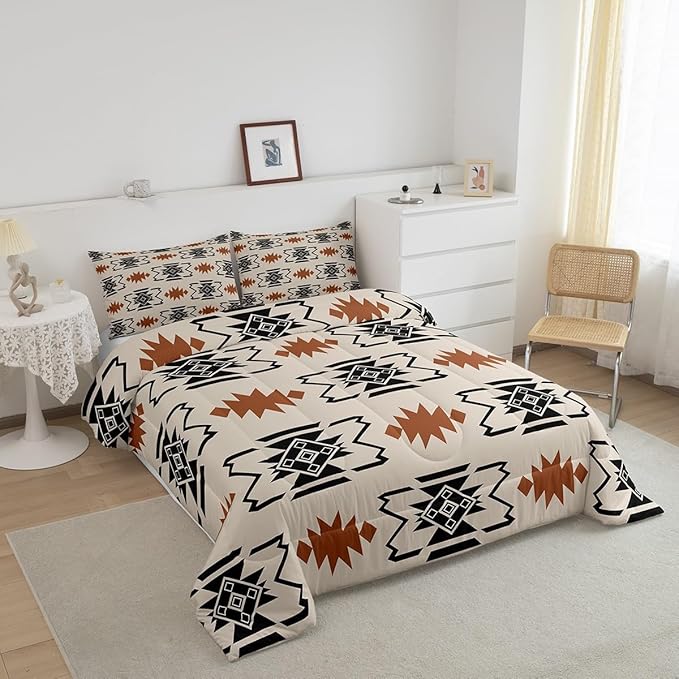 Erosebridal Western Comforter Set Toddler Boho Aztec Southwestern Bedding Sets Rustic Farmhouse Native Tribal Ethnic Quilt Set for Kids Boys Adult Men Vintage Geometric Duvet Country Room Decor