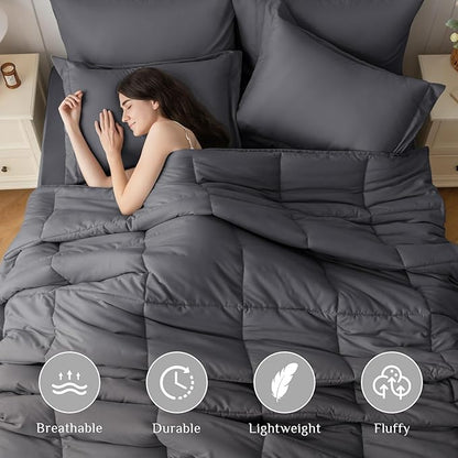 JOLLYVOGUE California King Comforter Set, Ultra-Soft Bed in a Bag Cal King Size 7 Pieces, Oeko-TEX Certified Bedding Set with Down Alternative Comforter, Sheets, Pillowcases & Shams, Dark Grey