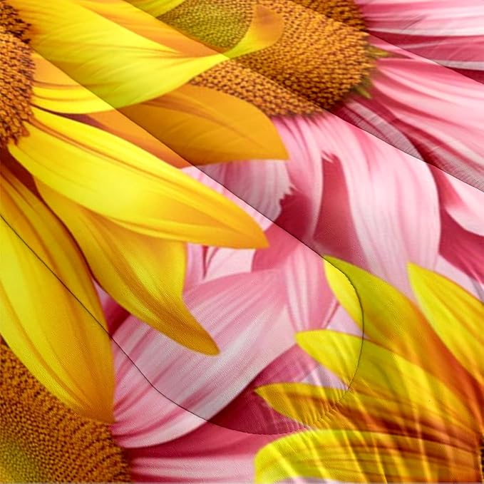Girls Sunflower Comforter Set Queen Size, Pink Yellow Soft Microfiber Bedding Set, 3 Pcs Cozy Oil Painting Bedroom Decor Quilted for Adult Women, 90"x90"