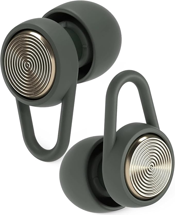 Hears Plus Ear Plugs for Noise Reduction - Patented Reusable Concert Earplugs, 25dB SNR Sound Reduction, Hypoallergenic for Musicians, Motorcycle and Sleeping with 4 tip Sizes - Pine Green