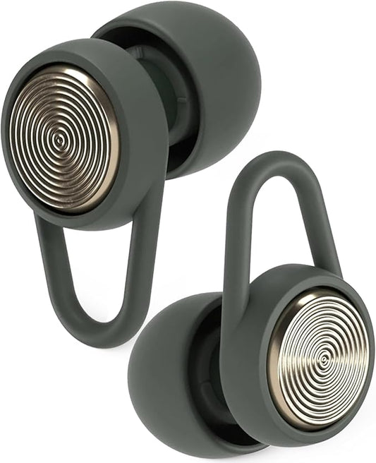 Hears Plus Ear Plugs for Noise Reduction - Patented Reusable Concert Earplugs, 25dB SNR Sound Reduction, Hypoallergenic for Musicians, Motorcycle and Sleeping with 4 tip Sizes - Pine Green