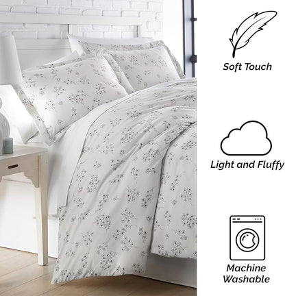 Southshore Fine Living, Inc. 3-Piece Comforter Full Size Set, Down Alternative All-Season Floral Comforter with Matching Shams, Soft Flowered Bedspread, Full or Queen Bedding, Sweet Florals Grey