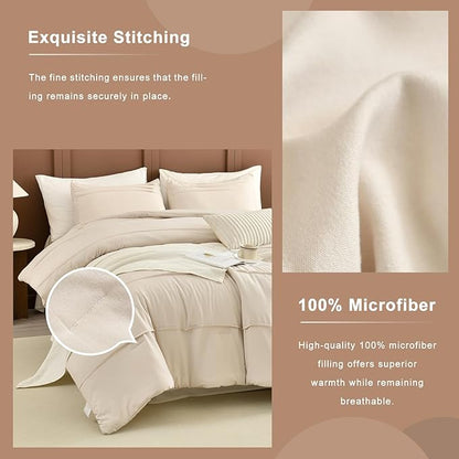 Masaca Oversized Comforter King Size(120"x120"),Soft Pinch Pleated Bedding Comforter Set,3 Pieces Wheat Colored California King Microfiber Boho Bedding Set for All Season