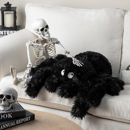 Phantoscope Happy Halloween Spider Shaped Throw Pillow, Faux Fur Fluffy Tarantula Shaped Halloween Cushion Pillow, Black, 9 x 16 inch