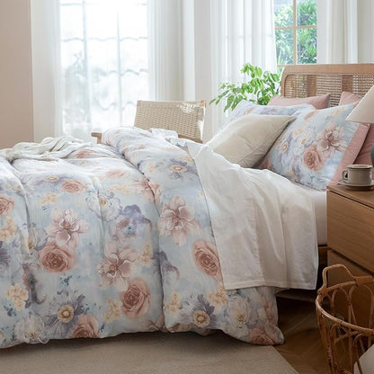 King Comforter Set Floral Soft Cute Floral Bedding Comforter Sets Garden Style Flower Print Botanical Flowers Comforter Set King for All Seasons 1 Comforter and 1 Pillowcases