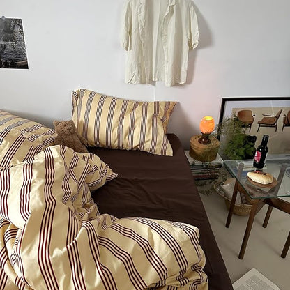 mixinni Vintage Striped Comforter Set King Size - Soft Cotton 3-Piece Boho Bedding Set (1 Comforter+ 2 Pillowcases), Rustic Red-Brown Geometric Stripes, Ultra-Soft & Breathable for All Seasons