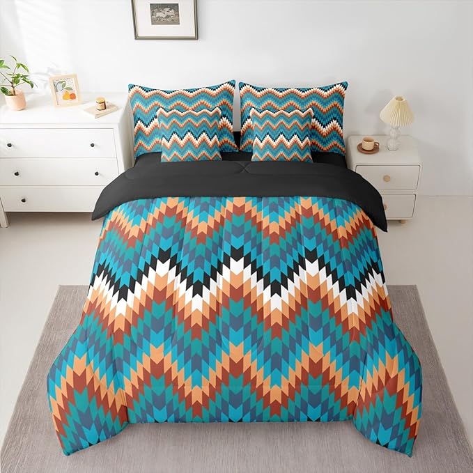 Erosebridal 7 Pcs Western Aztec King Comforter Set with Sheets Rustic Farmhouse Bed in A Bag Vintage Southwestern Tribal Bedding Sets for Teens Teenager Exotic Bohemian Geometric Bed Set