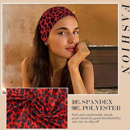 Cheetah Headbands for Women Trendy Leopard Wide Head Bands for Women's Hair Non Slip Wraps Elastic Stretchy Bandanas Workout Fashion Hair Accessories Birthday Gifts for Valentines 6PCS