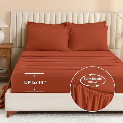 Litanika Burnt Orange Comforter Queen Size Set - 7 Pieces Terracotta Bed in a Bag Queen Bedding Comforter Sets, Plain Lightweight Bed Set with Comforter, Sheets, Pillowcases & Shams