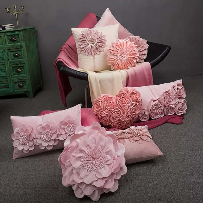 JWH Valentine's Day Throw Pillow Covers Decorative Flower Accent Pillow Cases Heart Shaped Cushion for Couch Living Room Bed Chair 14 x 16 Inches Pink