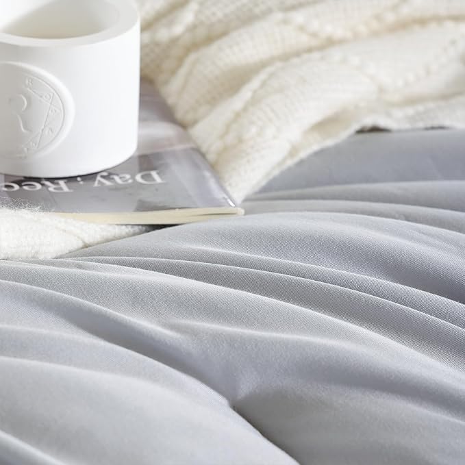 weigelia Light Grey Comforter Set King Size - 3 Pieces Lightweight Grey Solid Bedding Set - All Season Fluffy Microfiber Bed Set (1 Comforter, 2 Pillowcases)