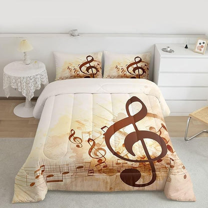 Erosebridal Musical Notes Comforter Set Twin, Retro Rotating Music Down Comforter for Kid Adult, Rock Music Grunge Style Quilted Duvet, Brown Tie Dye Warm Duvet Insert,Lightweight Reversible