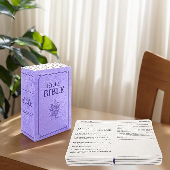 The Holy Bible Pillow Plush- Book Shape, Openable, Cozy Faith Bible Pillow Christian Bible Verse Pillow (Purple)