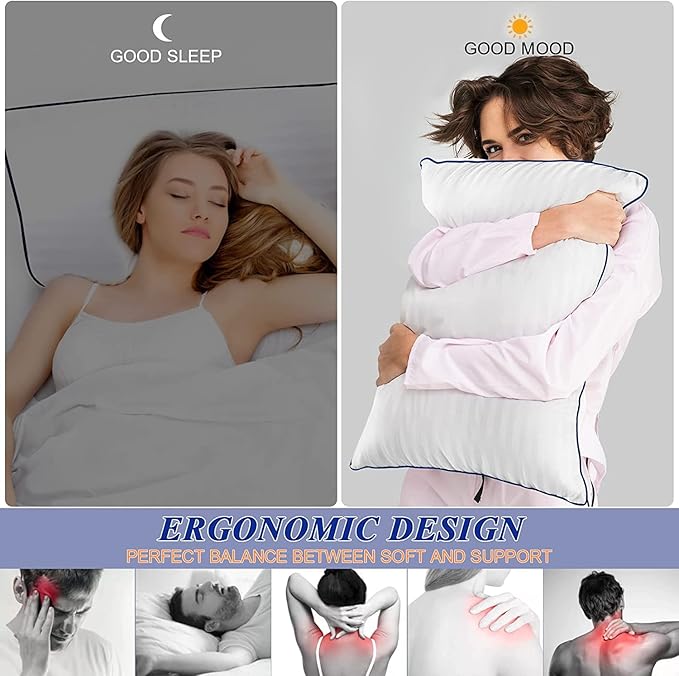 Bed Pillows Standard Size Set of 4, Luxury Hotel Pillows with Soft Fluffy Down Alternative Filling Sleeping Pillows for Back, Stomach and Side Sleepers