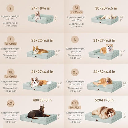 EHEYCIGA Orthopedic Dog Beds for Extra Large Dogs, Waterproof Memory Foam XXL Dog Bed with Sides, Non-Slip Bottom and Egg-Crate Foam Big Pet Couch Bed with Washable Removable Cover, Sage Green