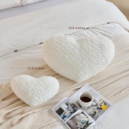 Heart Pillow, Soft Heart Shaped Pillow with Room Decorative Throw Pillows for Bed Couch Chair Sofa, Heart Shaped Cute Throw Pillow Cushion for Bedroom Living Room(Ivory White, Large 19.6" x 15.7")