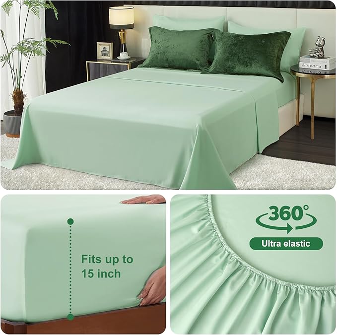 Ivellow Queen Comforter Set 7 Pieces Bed in a Bag Crushed Velvet Comforter Set Flannel Queen Green Comforter Ultra Soft Breathable Luxury Soft Warm Winter Bedding Set with Sheets, Pillowcases & Shams