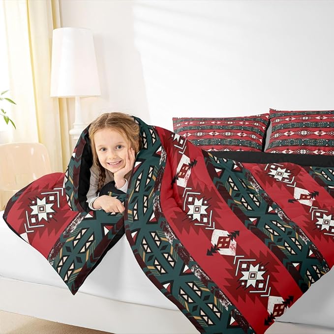 Erosebridal Western Decor,Vintage Exotic Indian Geometric Bedding Set Boho Western Comforter Set King,Ethnic Tribal Arrow Quilt Aztec Duvet Insert,Rustic Home Decor Rustic Farmhouse Decor Red
