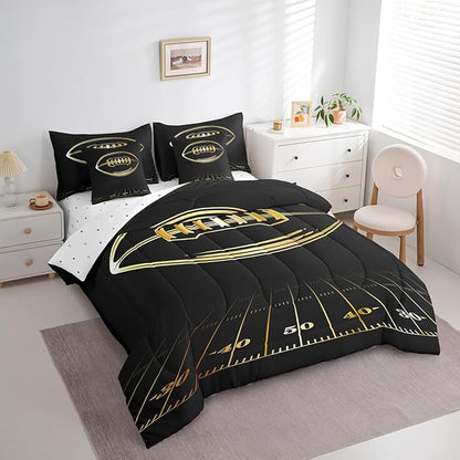 Feelyou Football Comforter Set Full Size 7 Pcs Girls Boys Football Sports Comforter Bed in a Bag Rugby Game Bedding Set for Football Lover Bed Set with Sheets, Pillowcases, Pillow Covers