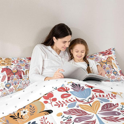 Bohemian Horse Comforter Set Queen Size,Floral Bird Squirrel Bedding Sets 3Pcs Kids Girls Boys Women Room Decor,Christmas Bells Snowflake Quilted Duvet Scandinavian Art Down Comforter,2 Pillowcases