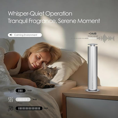 Waterless Essential Oil Diffuser, Long Lasting Aromatherapy Scent Diffuser for Home with Light Mode, 1000 Sq. Ft Coverage Quiet Oil Diffusers for Bedroom Safe for Kids&Pets, Silver