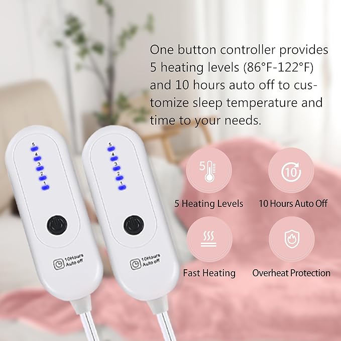 Electric Blanket Queen Size, Heated Blanket with 5 Heat Settings & 10 Time Settings, Super Soft Cozy Sherpa Blanket with Fast Heating for Home Office Use, 100" x 90", Pink