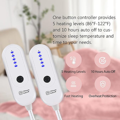 Electric Blanket Queen Size, Heated Blanket with 5 Heat Settings & 10 Time Settings, Super Soft Cozy Sherpa Blanket with Fast Heating for Home Office Use, 100" x 90", Pink