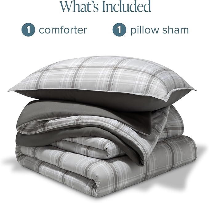 Bare Home Comforter Set - Twin/Twin Extra Long - Ultra-Soft - Goose Down Alternative - Premium 1800 Series - All Season Warmth Comforter (Twin/Twin XL, Tartan Plaid/Grey)