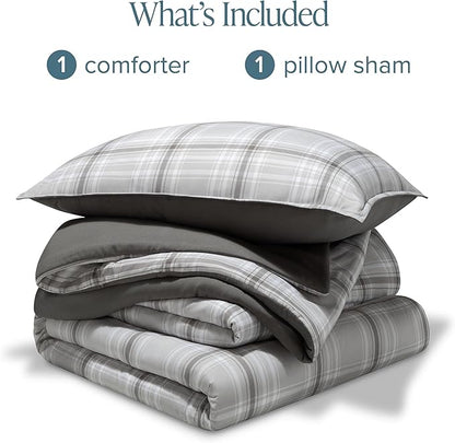 Bare Home Comforter Set - Twin/Twin Extra Long - Ultra-Soft - Goose Down Alternative - Premium 1800 Series - All Season Warmth Comforter (Twin/Twin XL, Tartan Plaid/Grey)