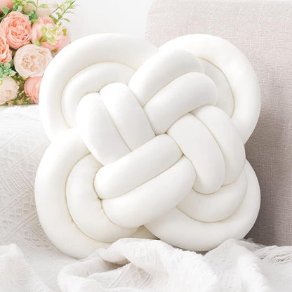 Xiashrk Knot Pillow, Decorative Throw Pillows with Soft Plush for Couch, 12" Knotted Pillows White Dorm Room Decor Ball Pillow Cushion for Bed Living Room