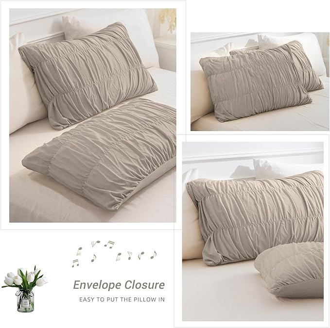 Lady Ann Oversized King Size Comforter Sets 128x120- Linen Feel Ruched Bedroom Sets, 3 Piece Fluffy Bedding Comforter Sets, Soft & Luxurious All Season Boho Bedding Sets for Women Men