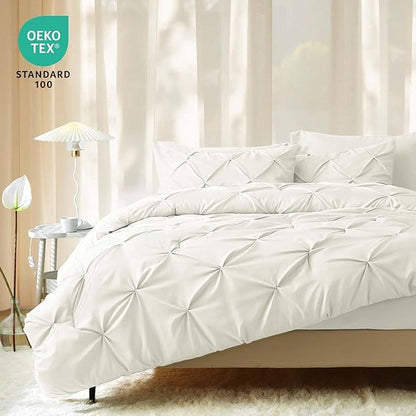 JOLLYVOGUE Full Size Comforter Sets 7 Pieces - Bed in a Bag Full for All Season, Pintuck Bedding Comforter Sets with Comforter, Flat Sheet, Fitted Sheet and Pillowcases & Shams, Ivory