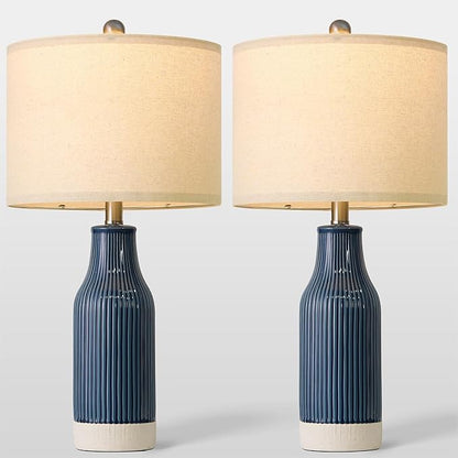 23.75" Modern Ceramic Table Lamps Set of 2, Stylish Bedside Lamps for Bedroom, Gorgeous Lamps for Nightstand, Lamps for Living Room, Farmhouse End Table Lamps, Blue Home Decor