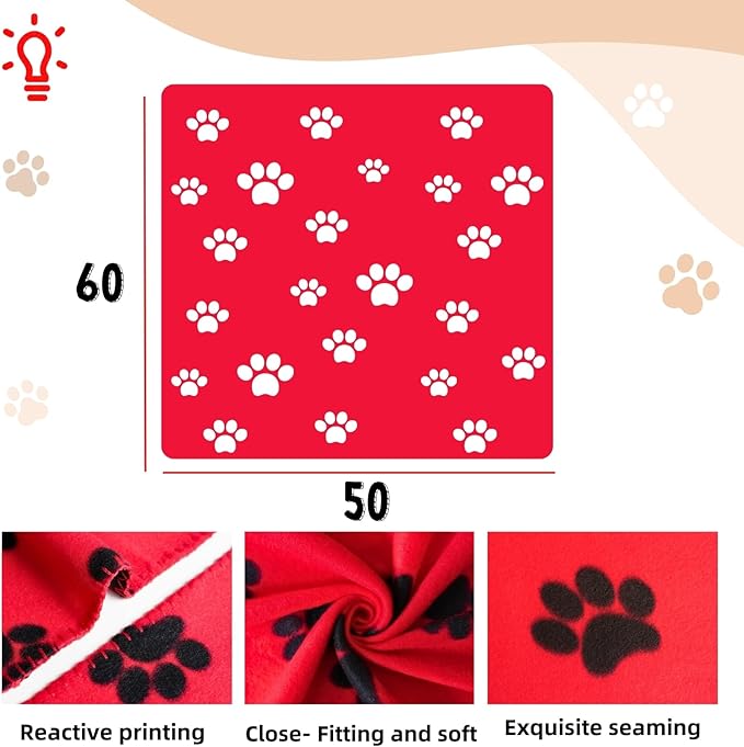ZYFZCYBL Fleece Throw Blankets Lightweight Warm Soft Cozy Pet-Friendly Bulk Fleece Throw Blanket Solid for Home Bed, Sofa，Office,Gifts, Couch (Pack of 6-50 x 60 inch，Red Black Paw Print)