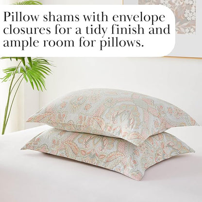 Southshore Fine Living, Inc. Oversized Comforter King Bedding Set, Down Alternative All-Season Warmth, Reversible Bohemian Paisley Bedspread 3-Piece and 2 Matching Shams, California/King, Coral