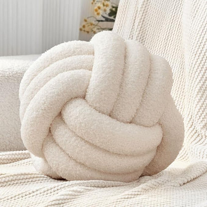 Petrella Knot Pillow Ball Round Throw Pillows Home Decor Cushion Decorative Aesthetic Throw Pillows，Lambswool Beige 8inch