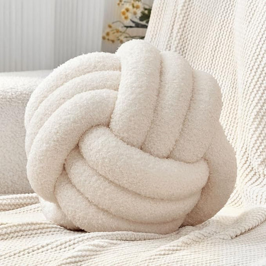 Petrella Knot Pillow Ball Round Throw Pillows Home Decor Cushion Decorative Aesthetic Throw Pillows，Lambswool Beige 8inch