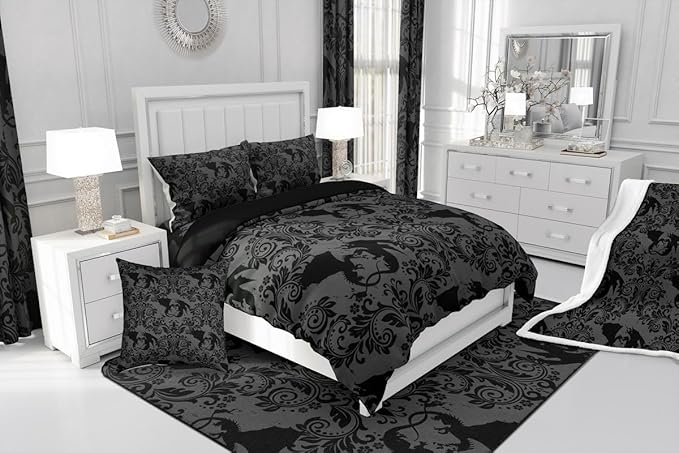 Feelyou Adults Gothic Kids Comforter Set Toddler Size Dark Olive Green Damask Bedding Set Dragon Duvet Quilt for Kids Boys Girls Bedroom Decor Microfiber Ultra Soft Breathable