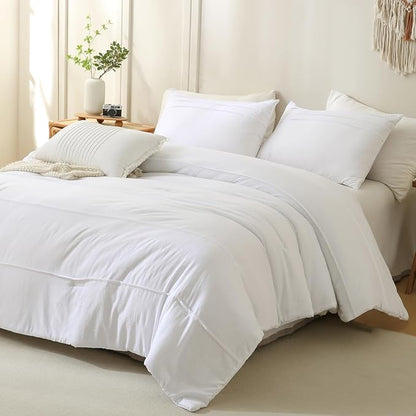Masaca Oversized King Comforter 128x120,White Pinch Pleat Bedding Comforter,3 Pieces Vintage Farmhouse Lightweight and Soft Boho Bedding Set for All Season