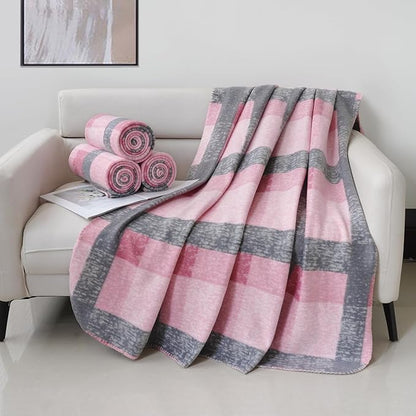 ZYFZCYBL Fleece Throw Blankets for Couch Bulk Lightweight Warm Soft Cozy Blanket 6 Pack Bulk Fleece Blanket Solid for Bed Couch Office Gifts Outdoor 50 x 60 inch Pink and Grey